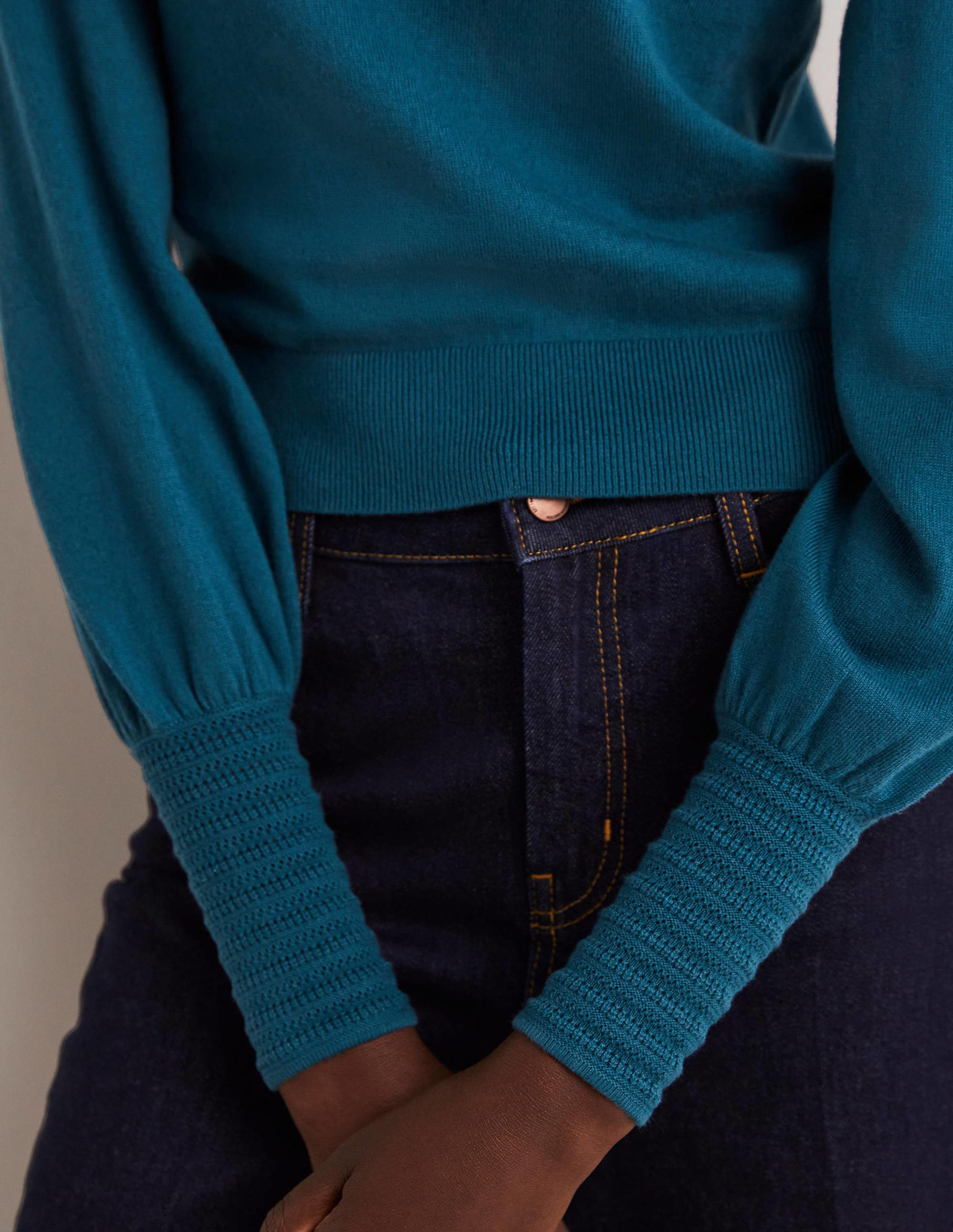 Pull à détails pointelle-Bleu baltique - Image 2