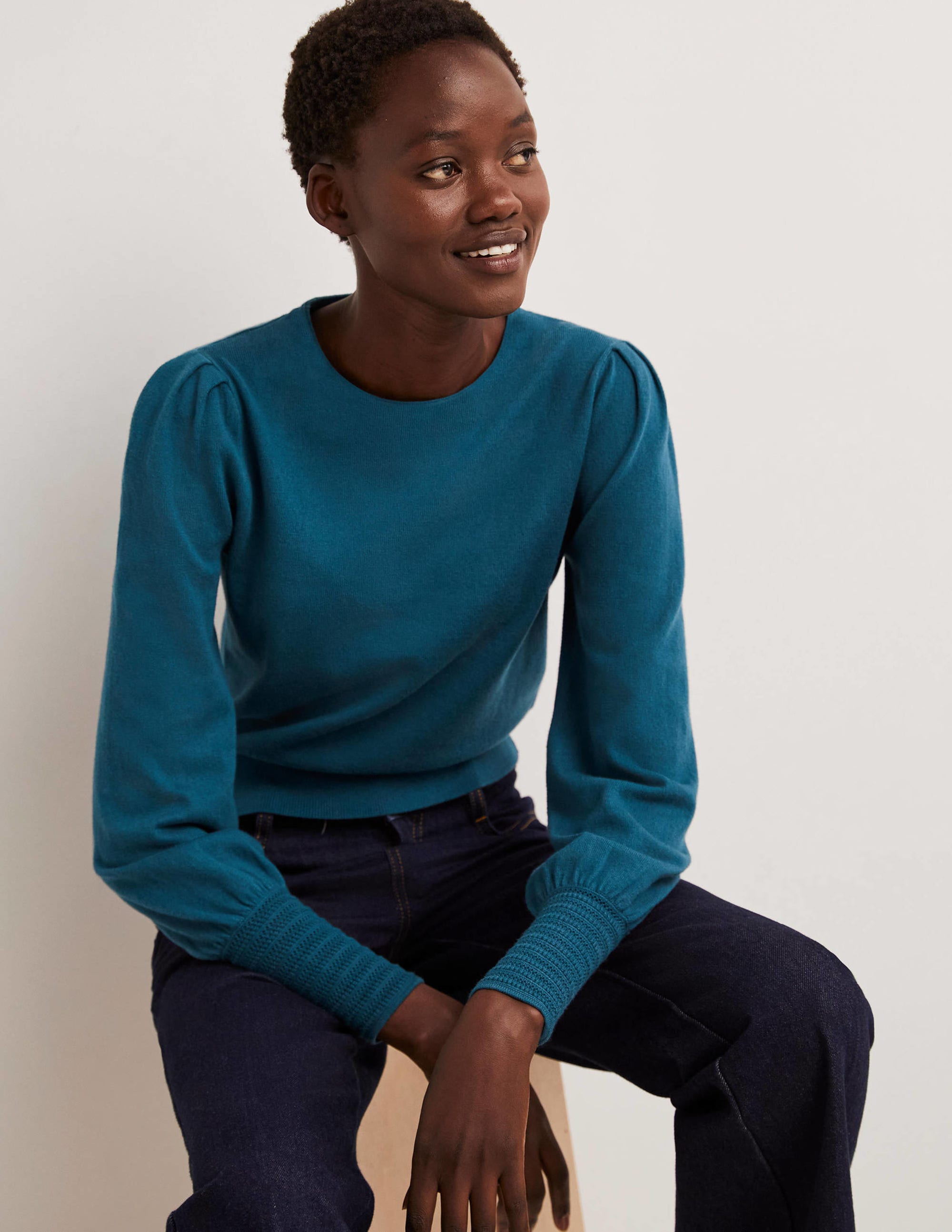 Pull à détails pointelle-Bleu baltique - Image 4
