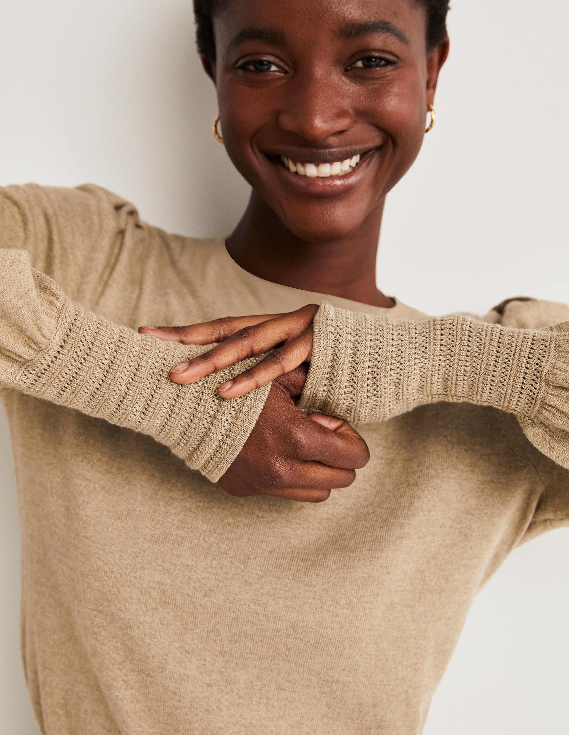 Pointelle-Detailed Jumper-Mink Melange-2