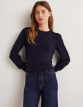 Pointelle-Pullover mit Detail-Marineblau