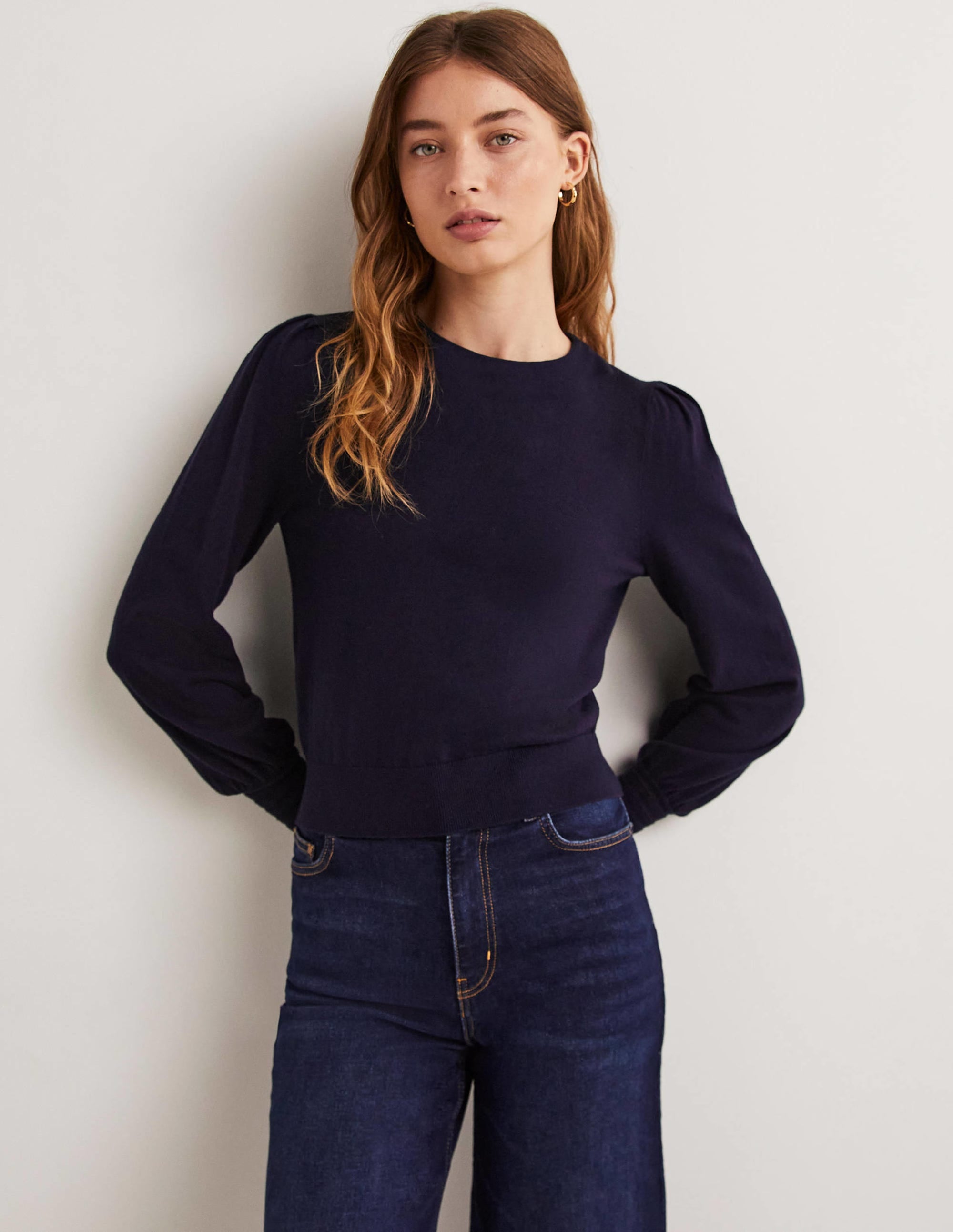 Pointelle-Pullover mit Detail-Marineblau - Image 1