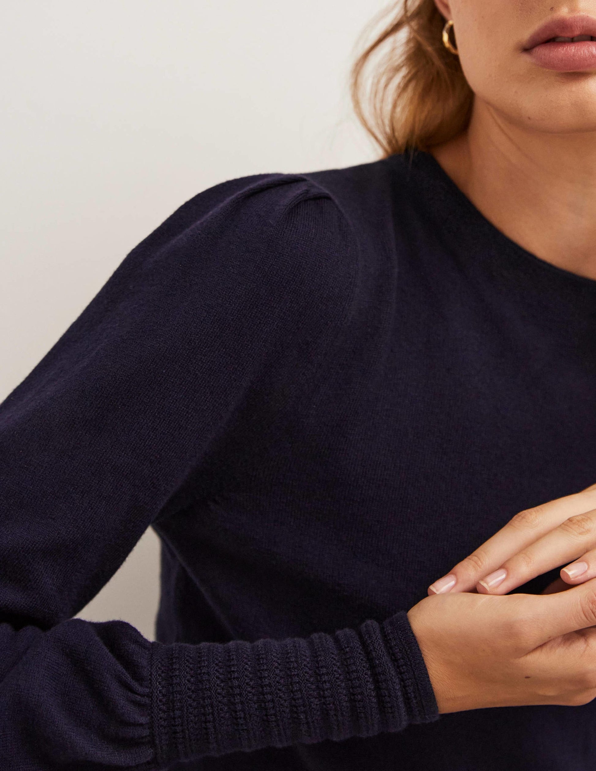 Pointelle-Pullover mit Detail-Marineblau-2