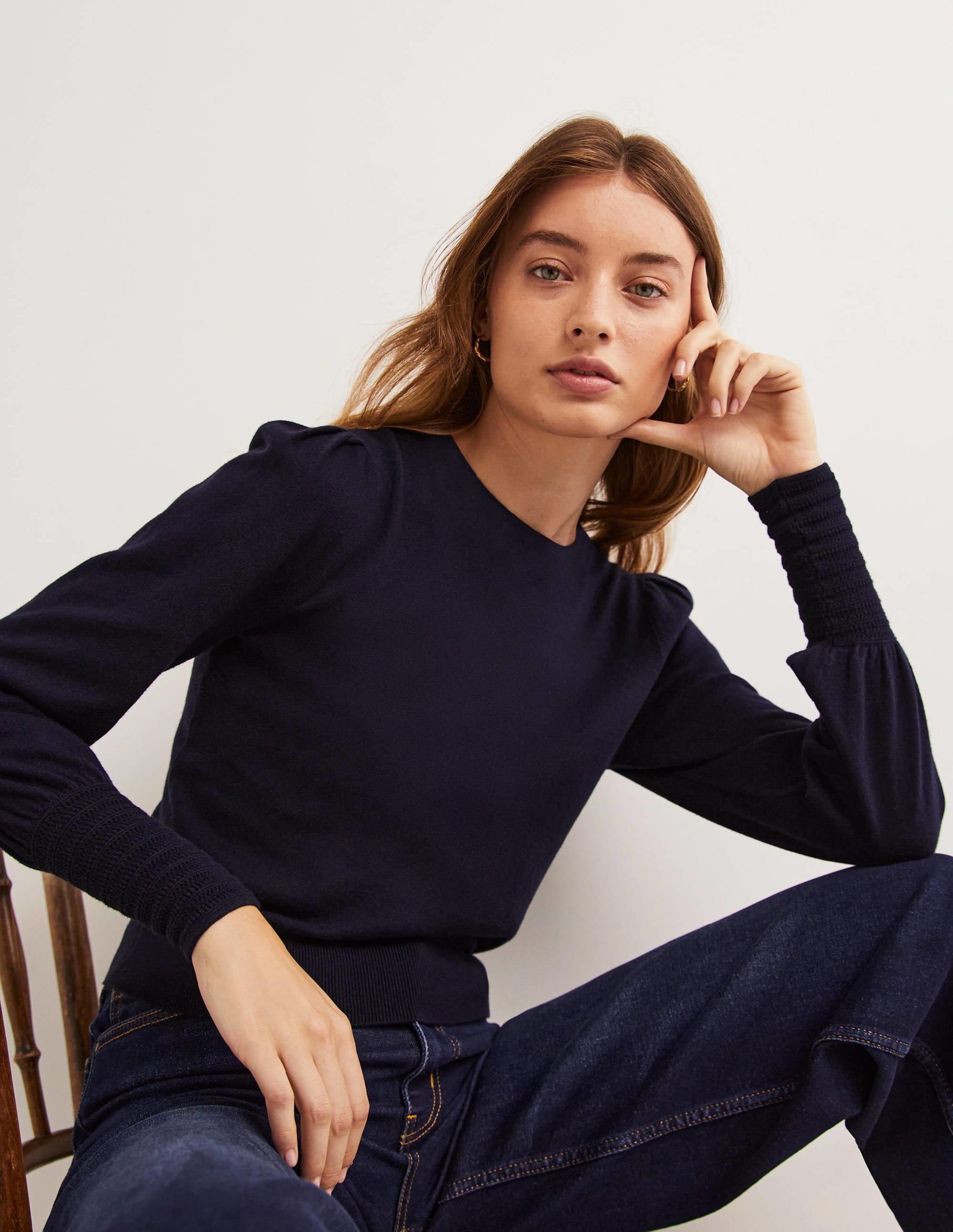 Pointelle-Pullover mit Detail-Marineblau - Image 4