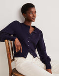 Cardigan à détails pointelle-Bleu marine