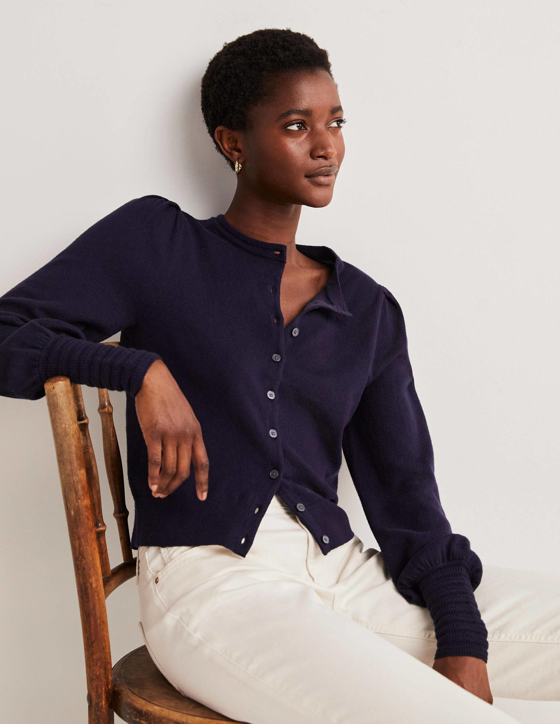 Cardigan à détails pointelle-Bleu marine-1