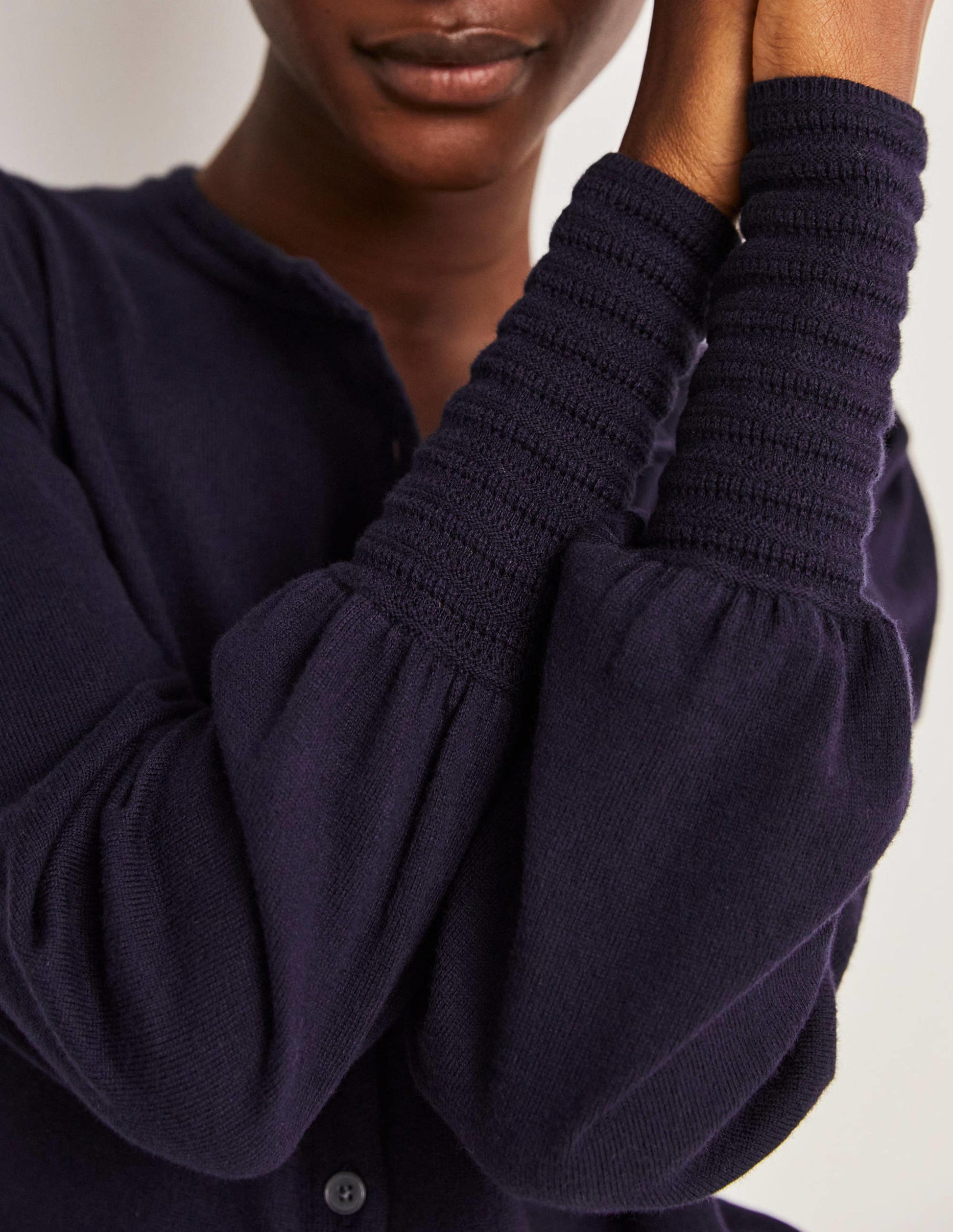 Cardigan à détails pointelle-Bleu marine-2