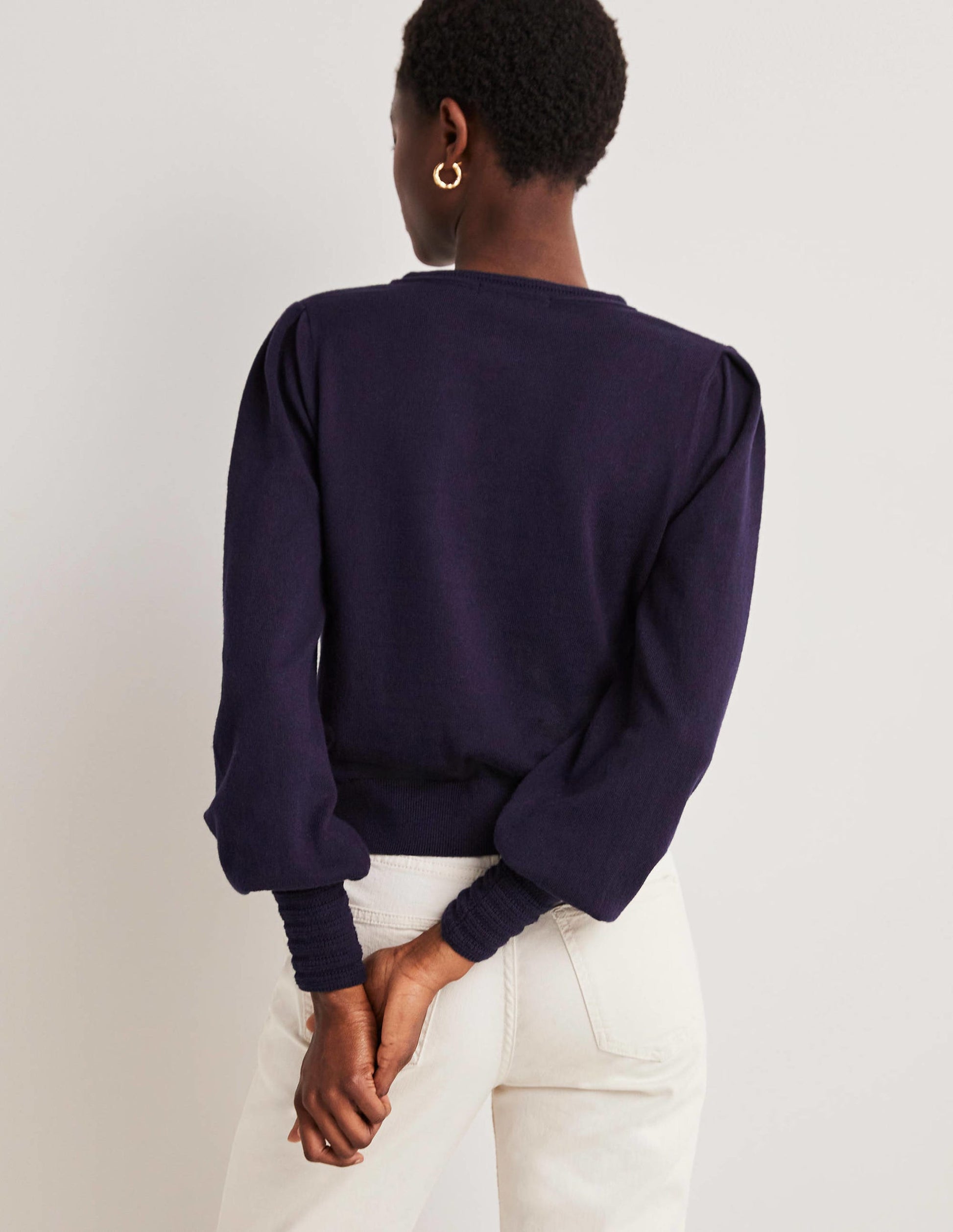 Cardigan à détails pointelle-Bleu marine-3