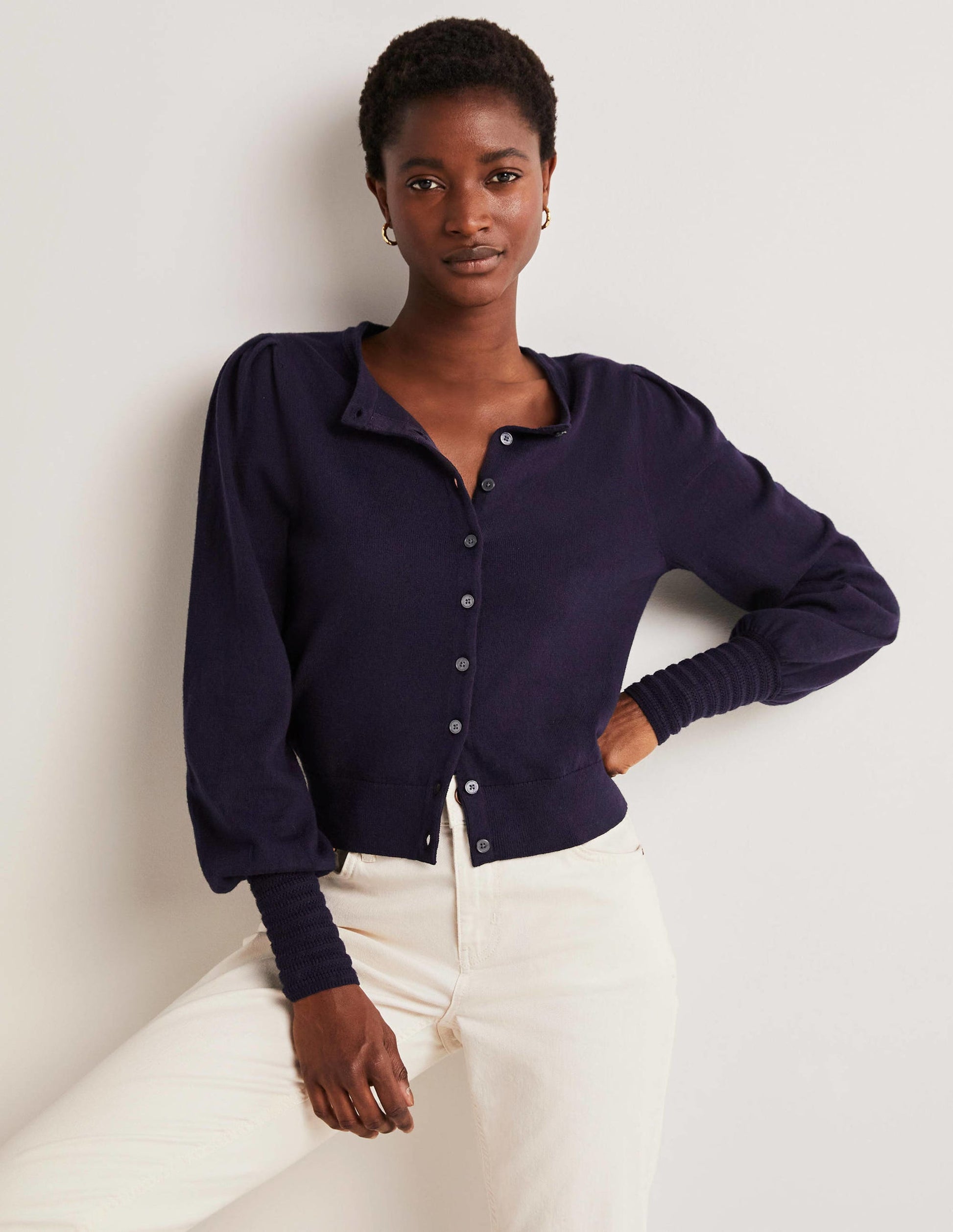 Cardigan à détails pointelle-Bleu marine-4