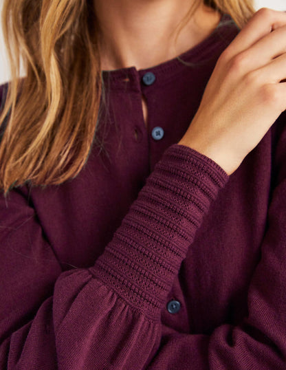 Cardigan mit Pointelle-Detail-Glühweinrot-2