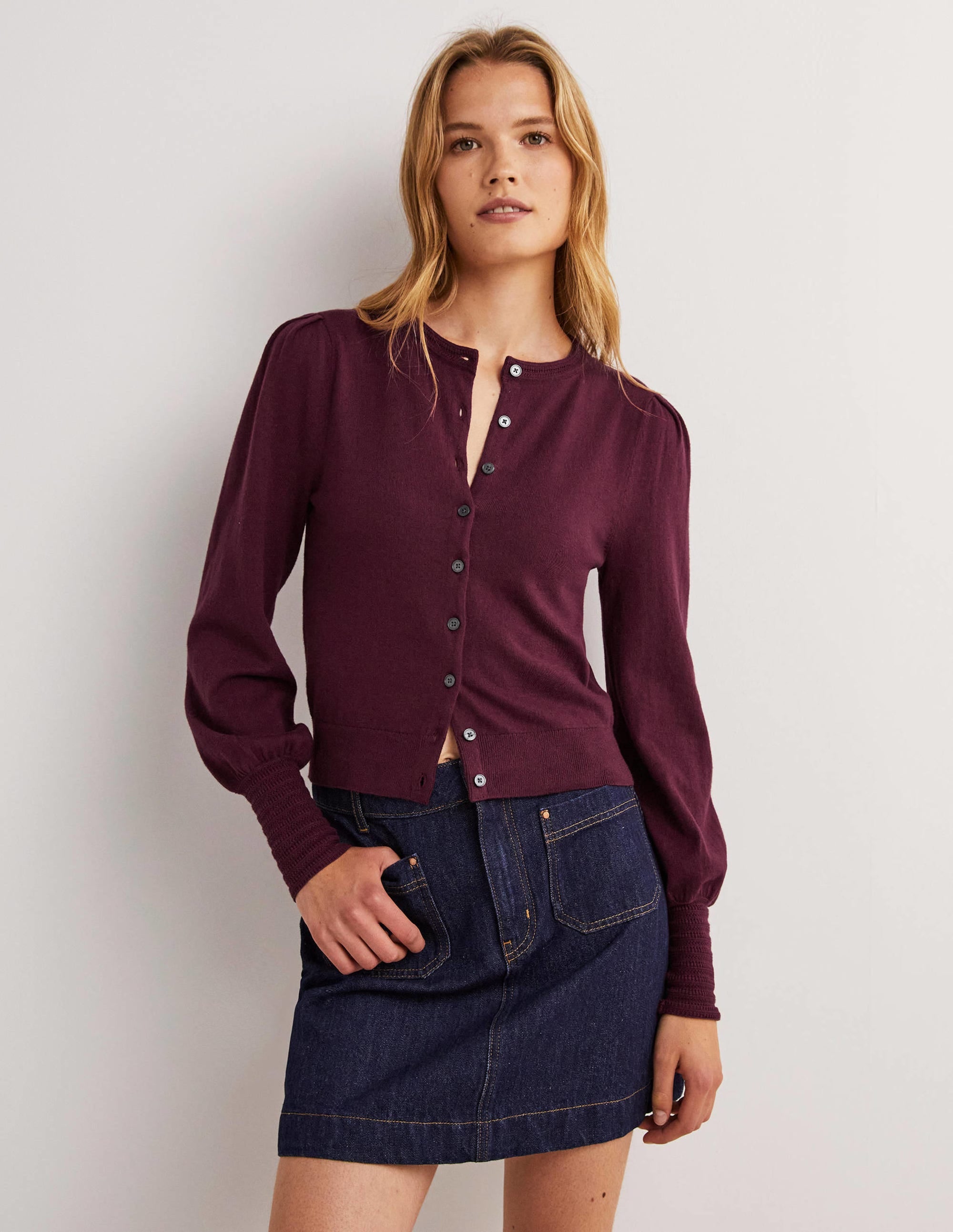 Cardigan à détails pointelle-Violet vin chaud - Image 4