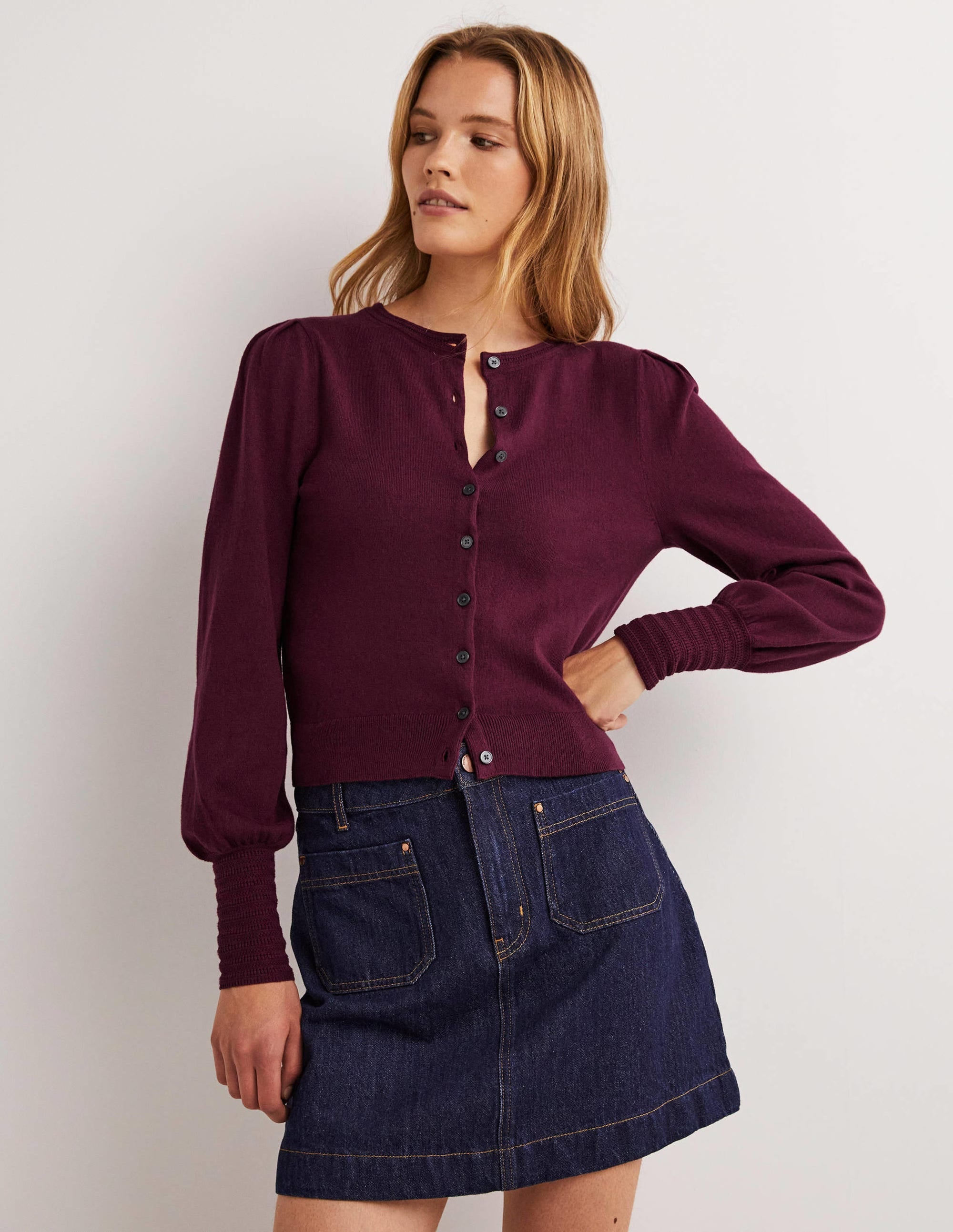 Cardigan à détails pointelle-Violet vin chaud - Image 5