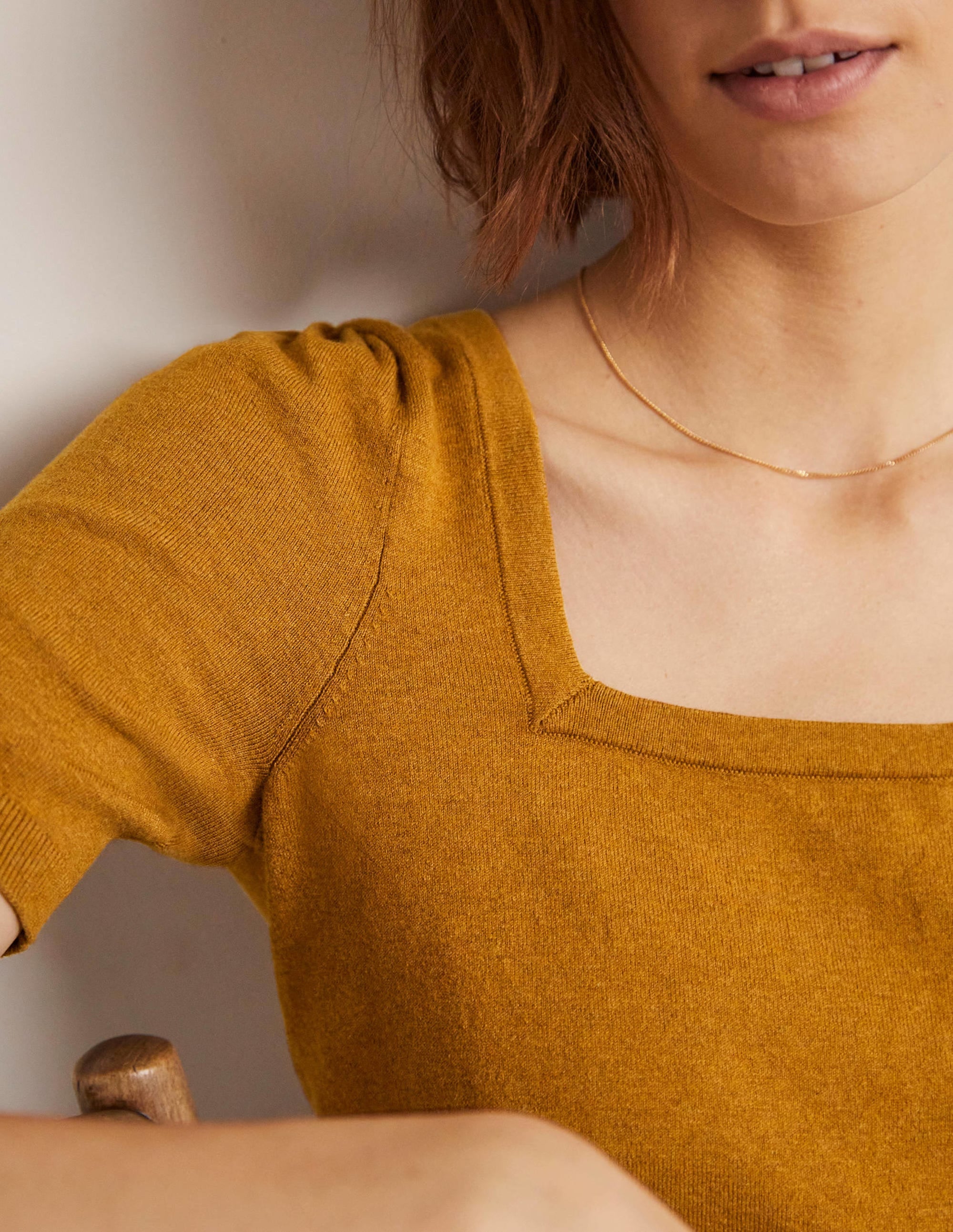 Top à col carré en maille de coton-Marron caramel chiné - Image 6