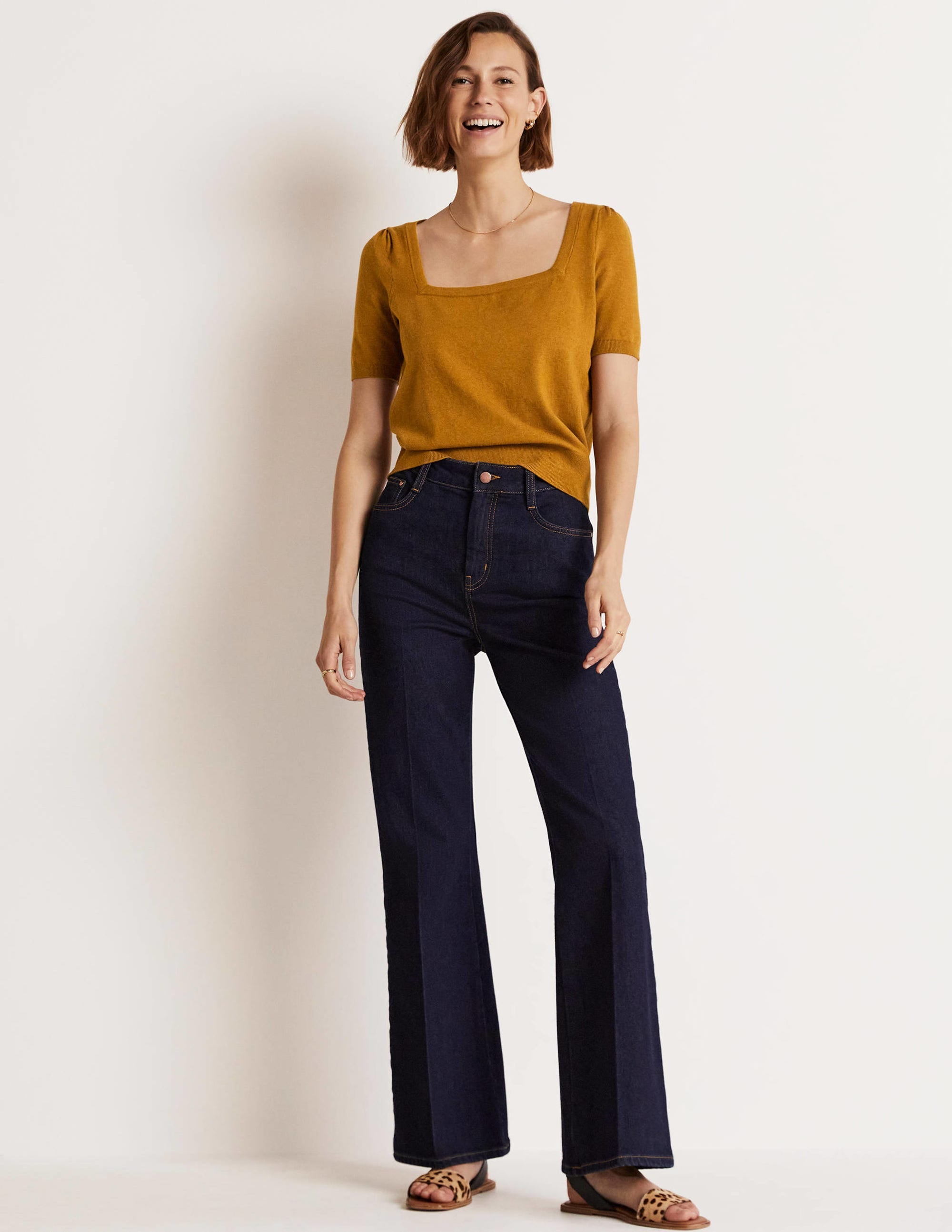 Top à col carré en maille de coton-Marron caramel chiné - Image 8