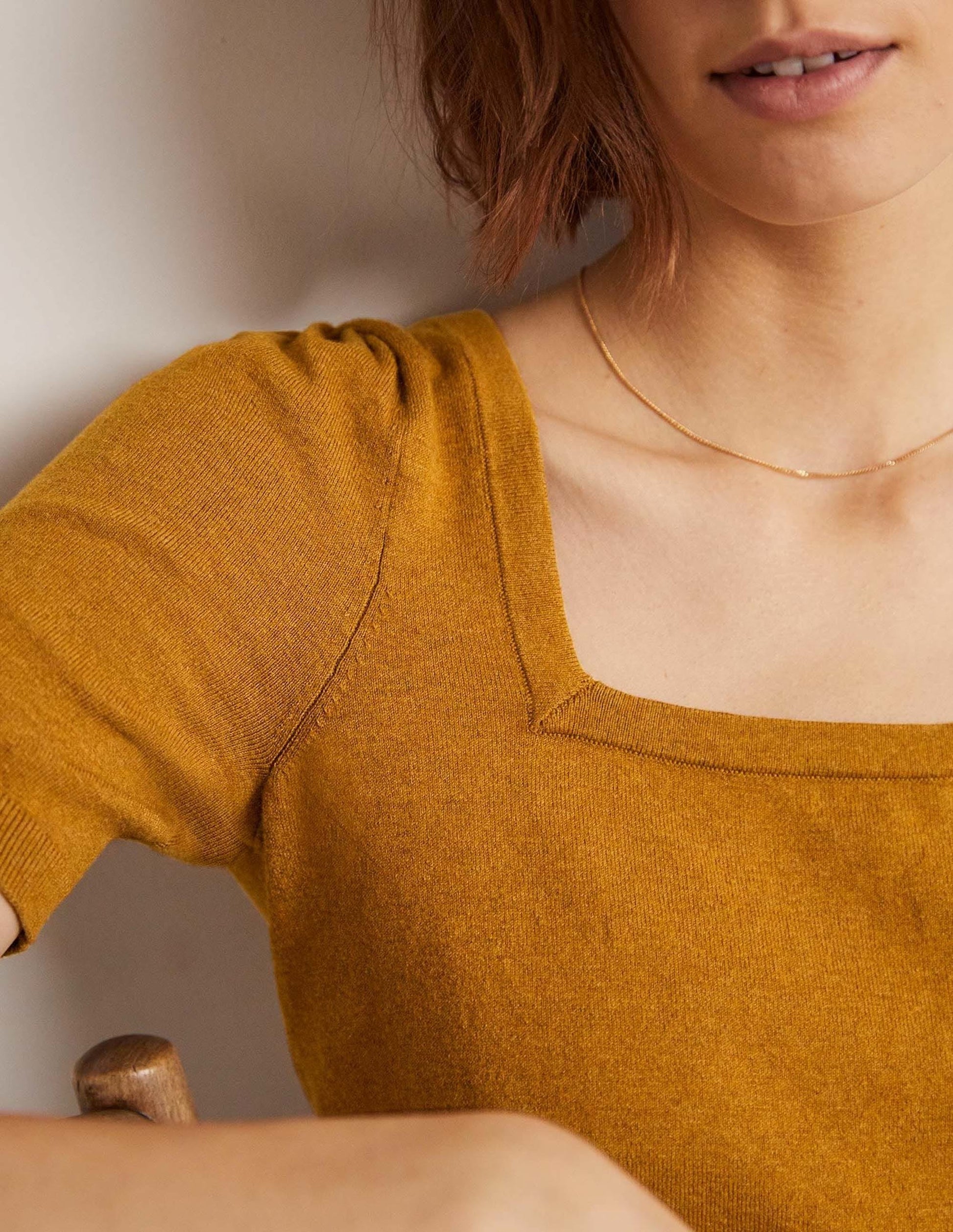 Top à col carré en maille de coton-Marron caramel chiné-2