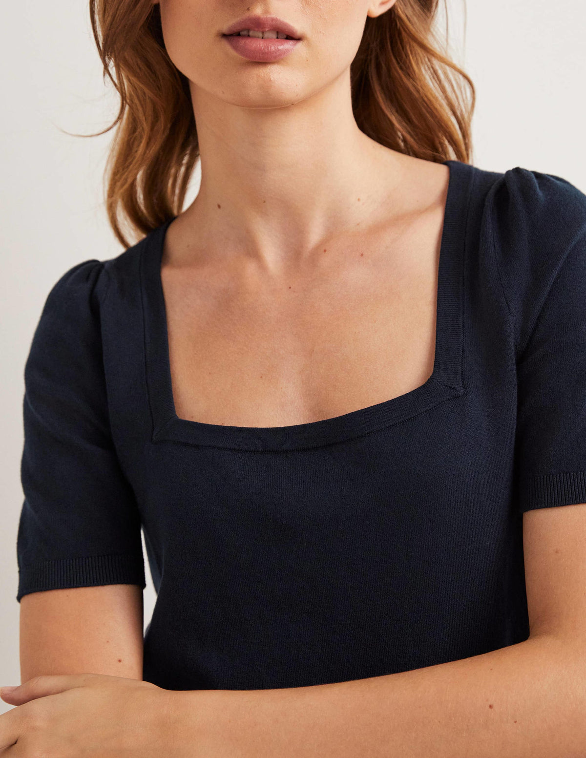 Cotton Square Neck Knitted Top-Navy - Image 2