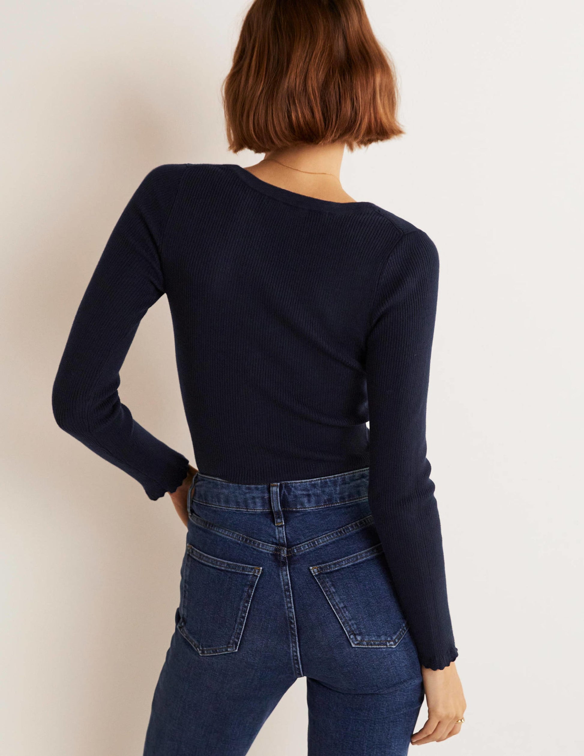 Gerippter Cardigan mit Herzausschnitt-Marineblau-7