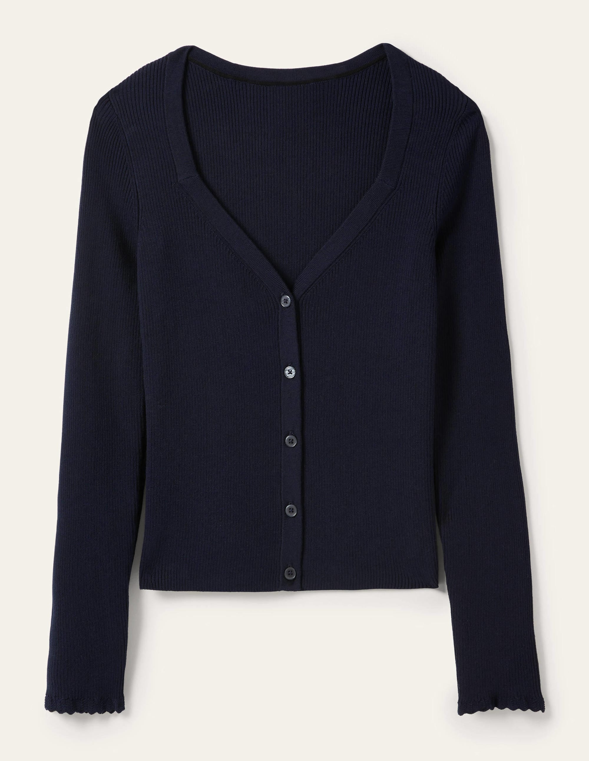 Gerippter Cardigan mit Herzausschnitt-Marineblau - Image 9