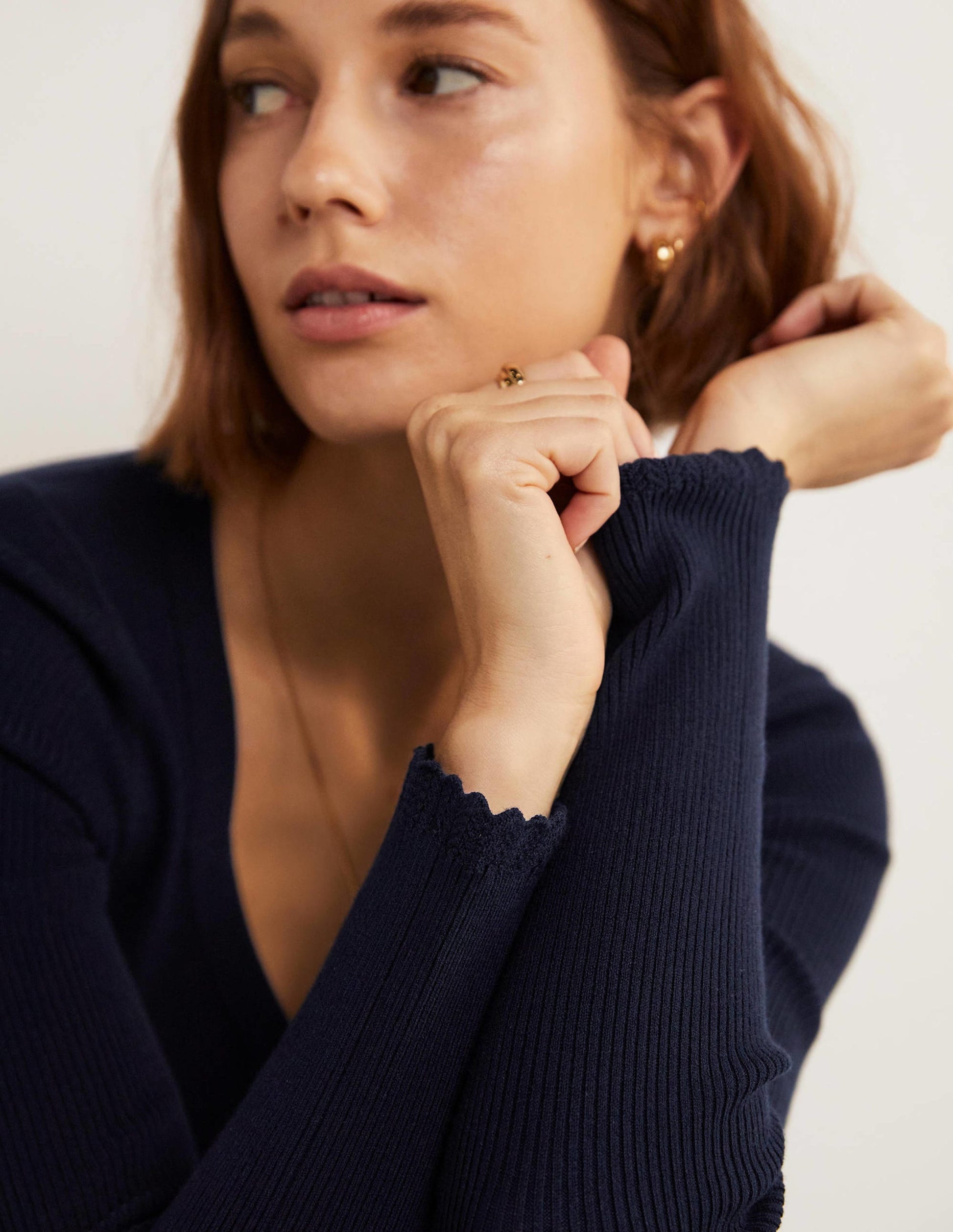 Gerippter Cardigan mit Herzausschnitt-Marineblau-2