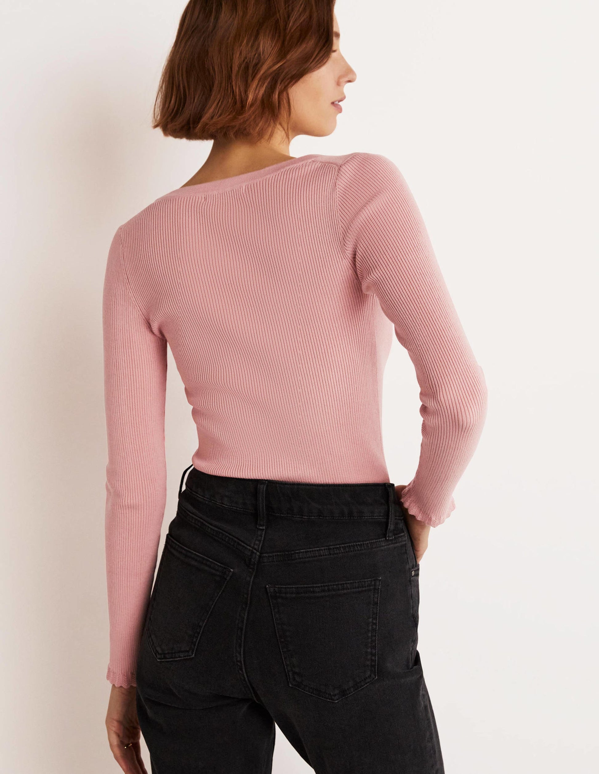 Ribbed Sweetheart Cardigan-Almond Pink-7