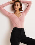 Ribbed Sweetheart Cardigan-Almond Pink