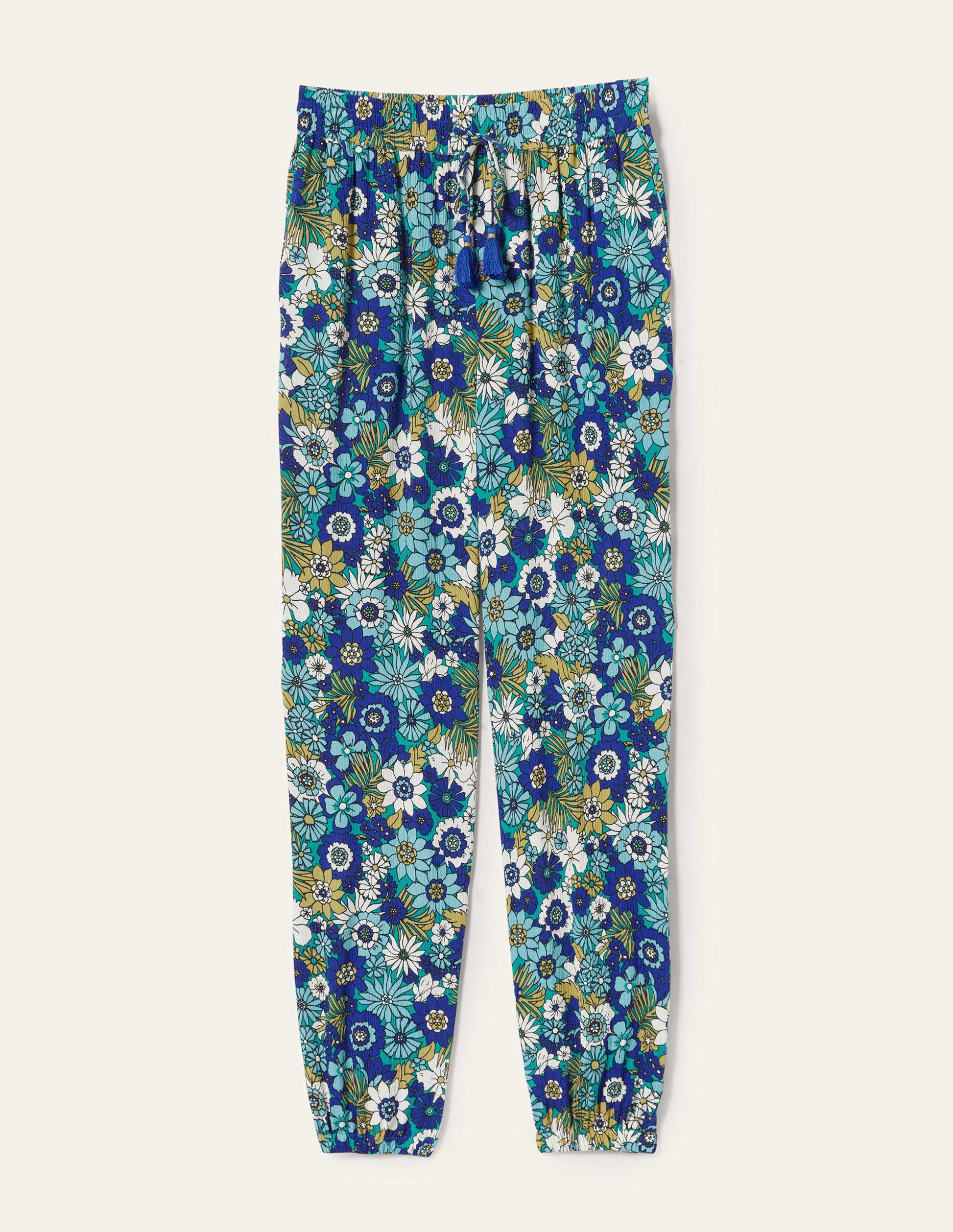 Pantalon fuselé effet froissé-Émeraude, motif Bloom Garden-10