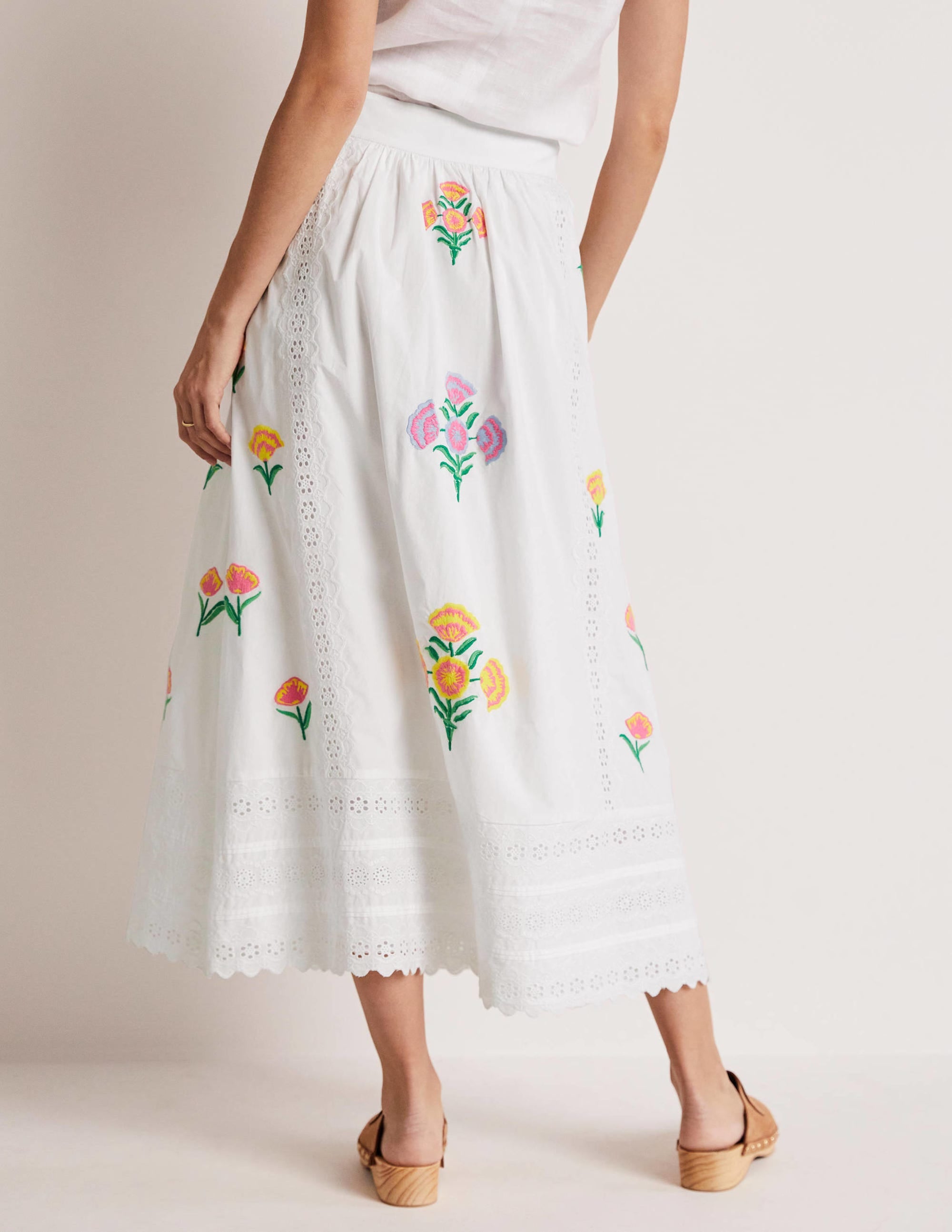 Embroidered Full Midi Skirt-White, Embroidered - Image 8