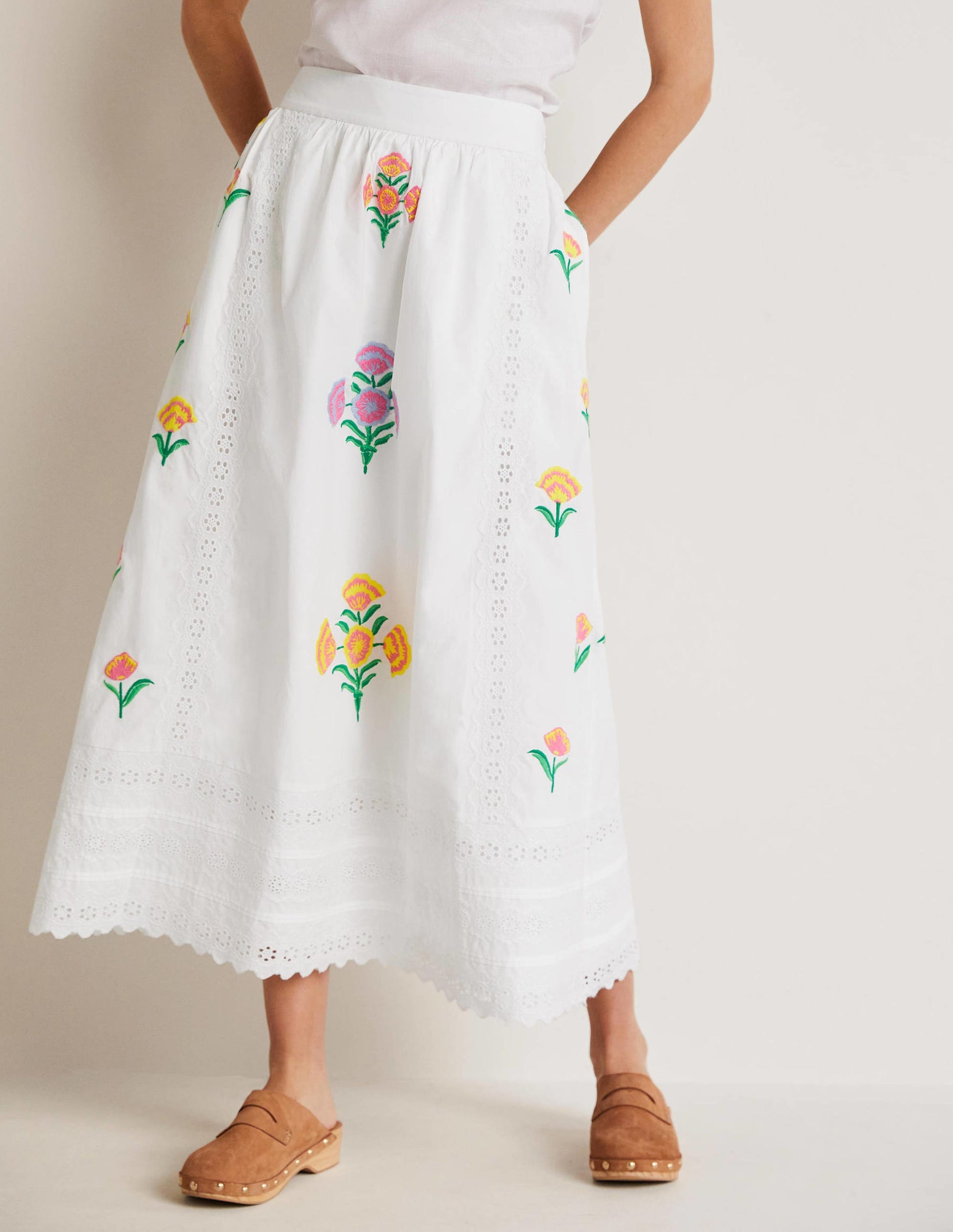 Embroidered Full Midi Skirt-White, Embroidered-9