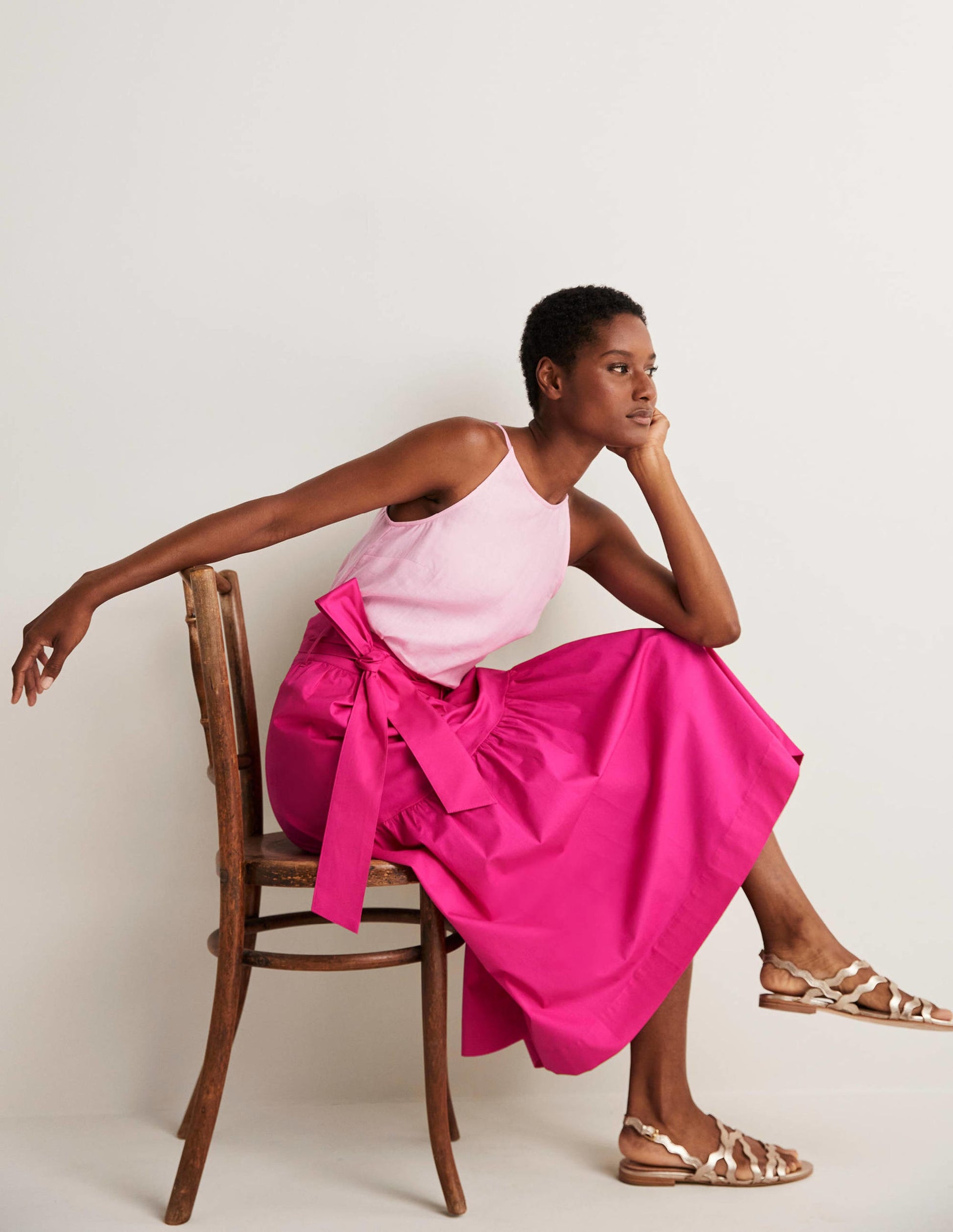 Tiered Belted Midi Skirt-Wild Watermelon Pink-7