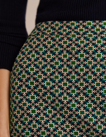 Mini-jupe trapèze en point de Rome-Vert clairière ombragée, motif géométrique carré-7