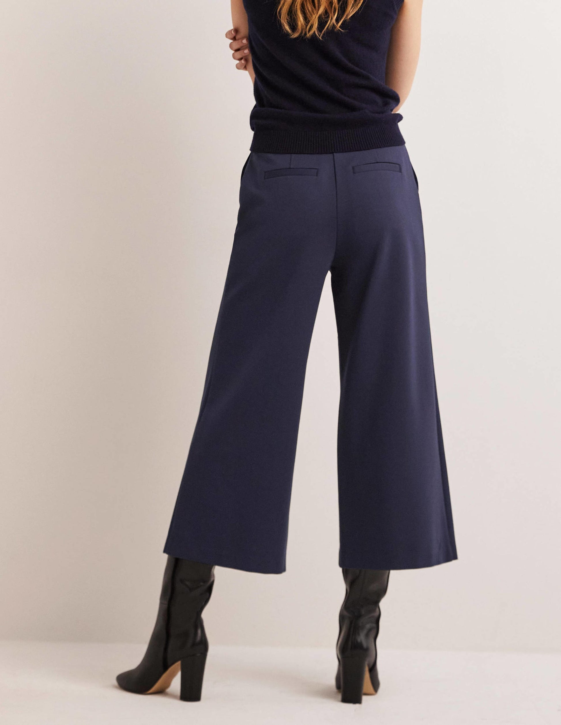 Jersey Wide Leg Culottes-Navy-3