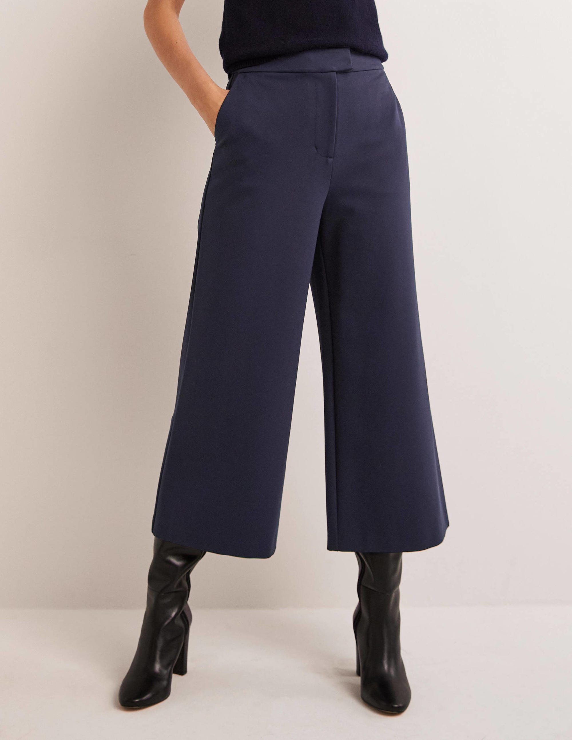 Jersey Wide Leg Culottes-Navy - Image 4