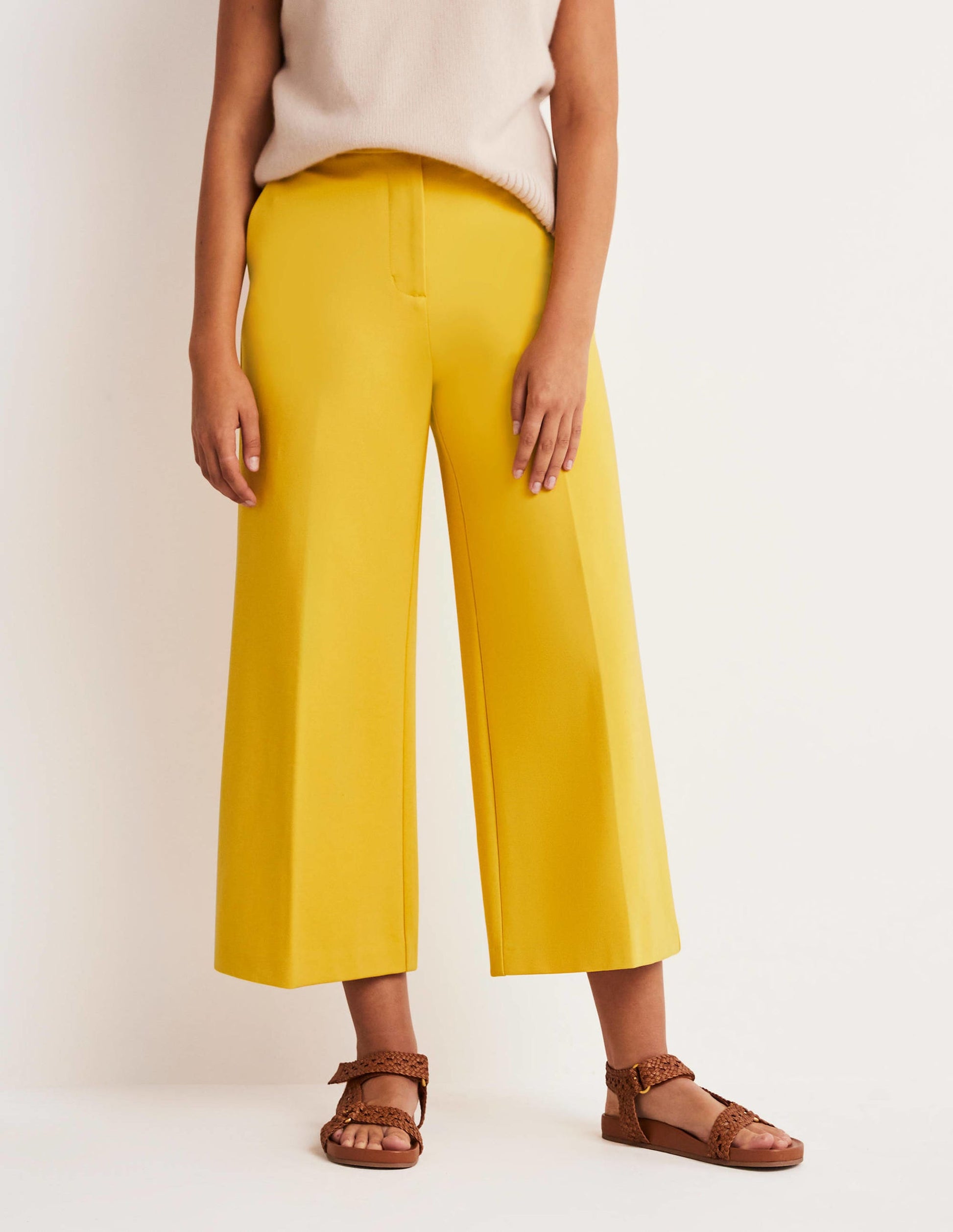 Jersey Wide Leg Culottes-Honeycomb Yellow-4