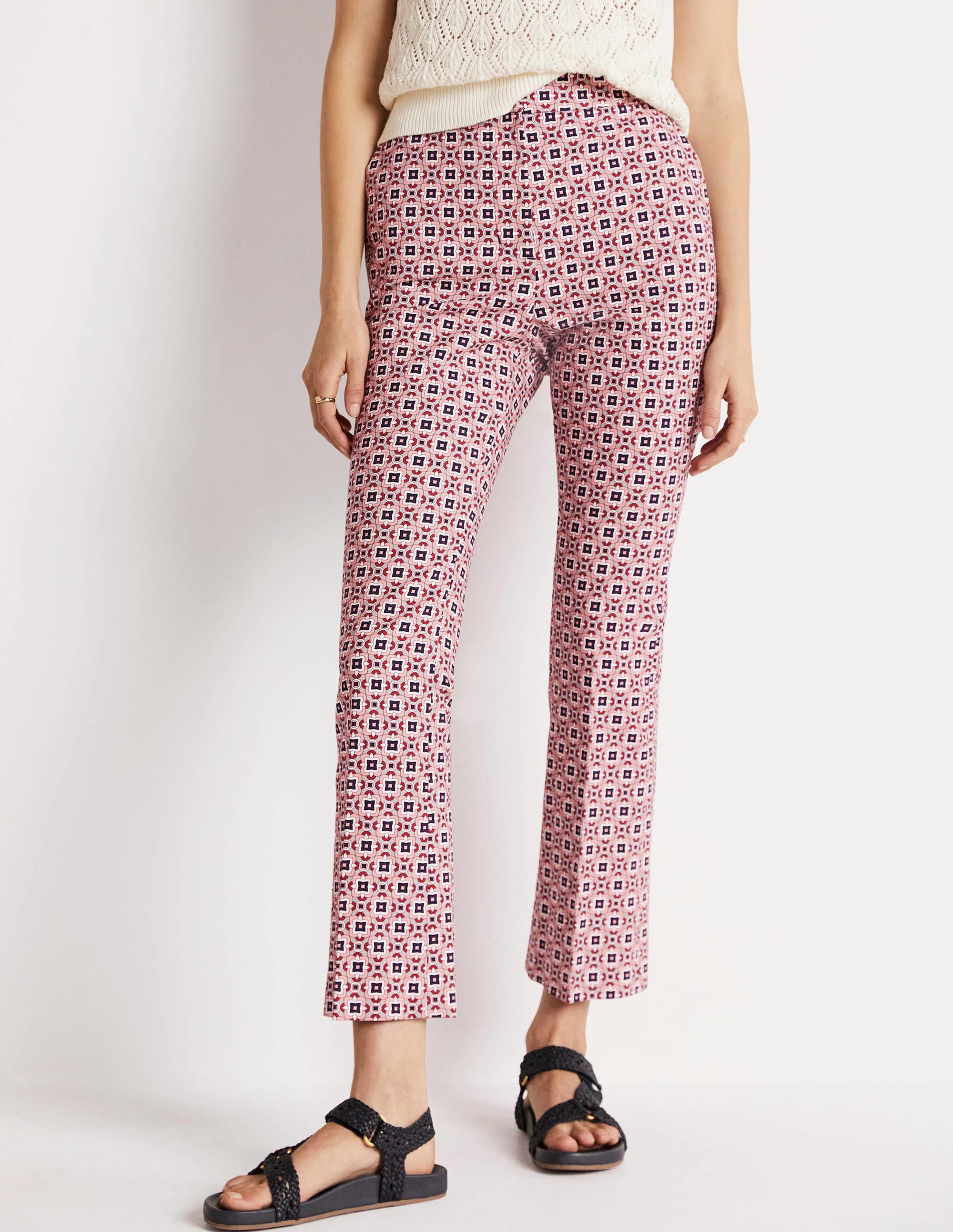 Pantalon court évasé-Rose amande, motif géométrique carré - Image 8