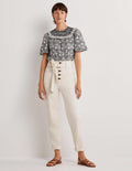 Belted High Rise Jeans-Ecru