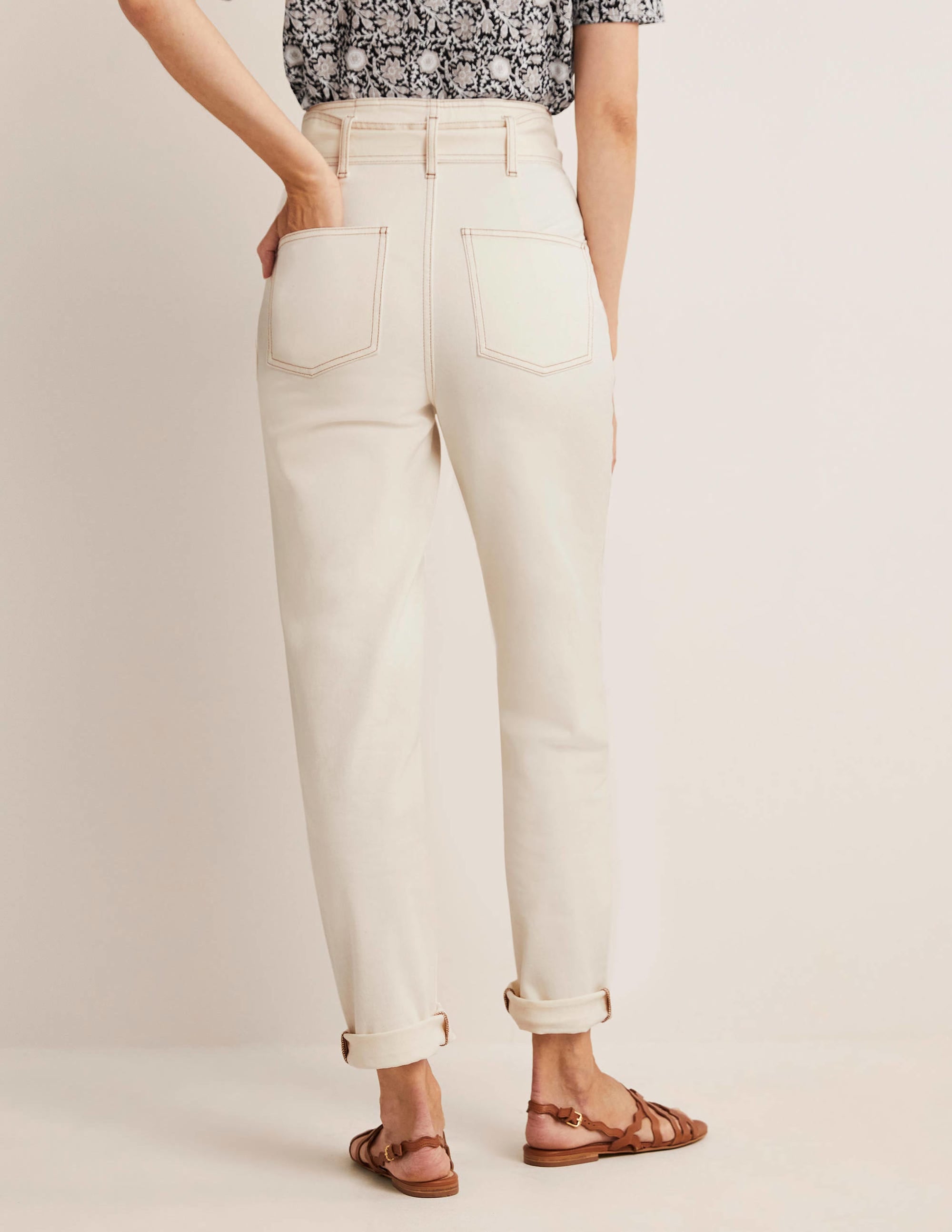 Belted High Rise Jeans-Ecru - Image 3