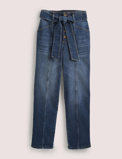 Hoch geschnittene Jeans mit Gürtel-Mittleres Vintageblau