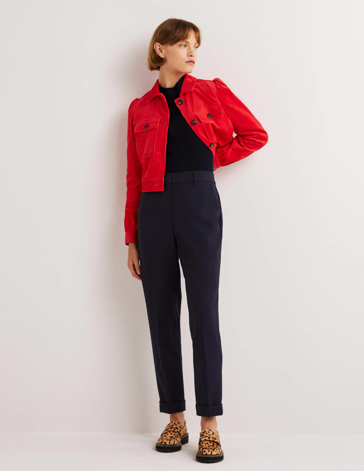 Taillierte Hose mit umgeschlagenen Bündchen-Marineblau-1