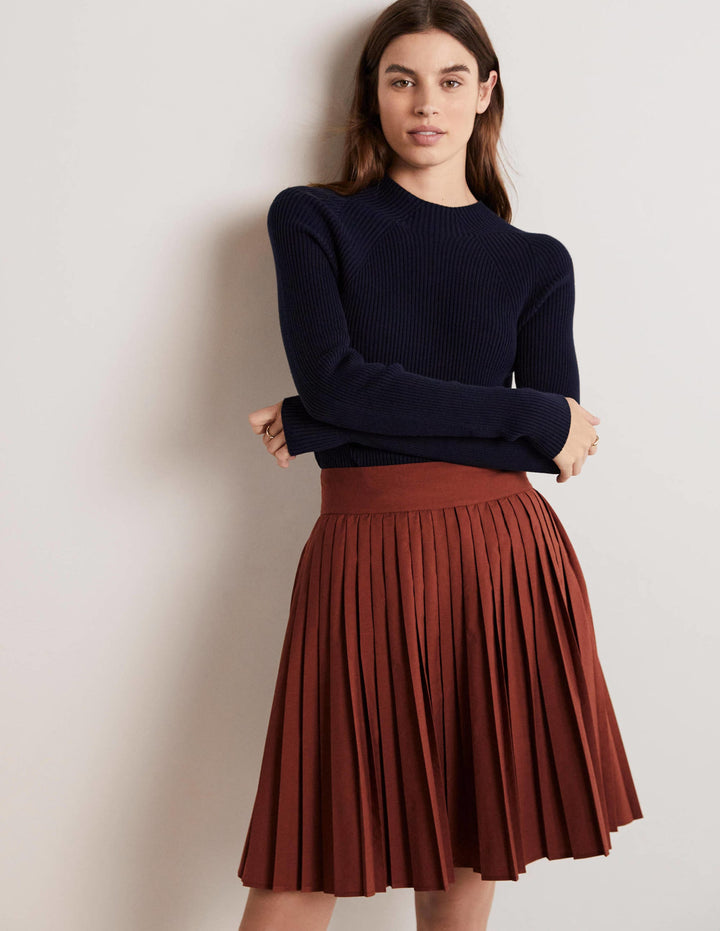 Pleated Cotton Mini Skirt-Red Oak
