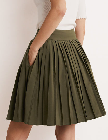 Pleated Cotton Mini Skirt-Oregano Green-3
