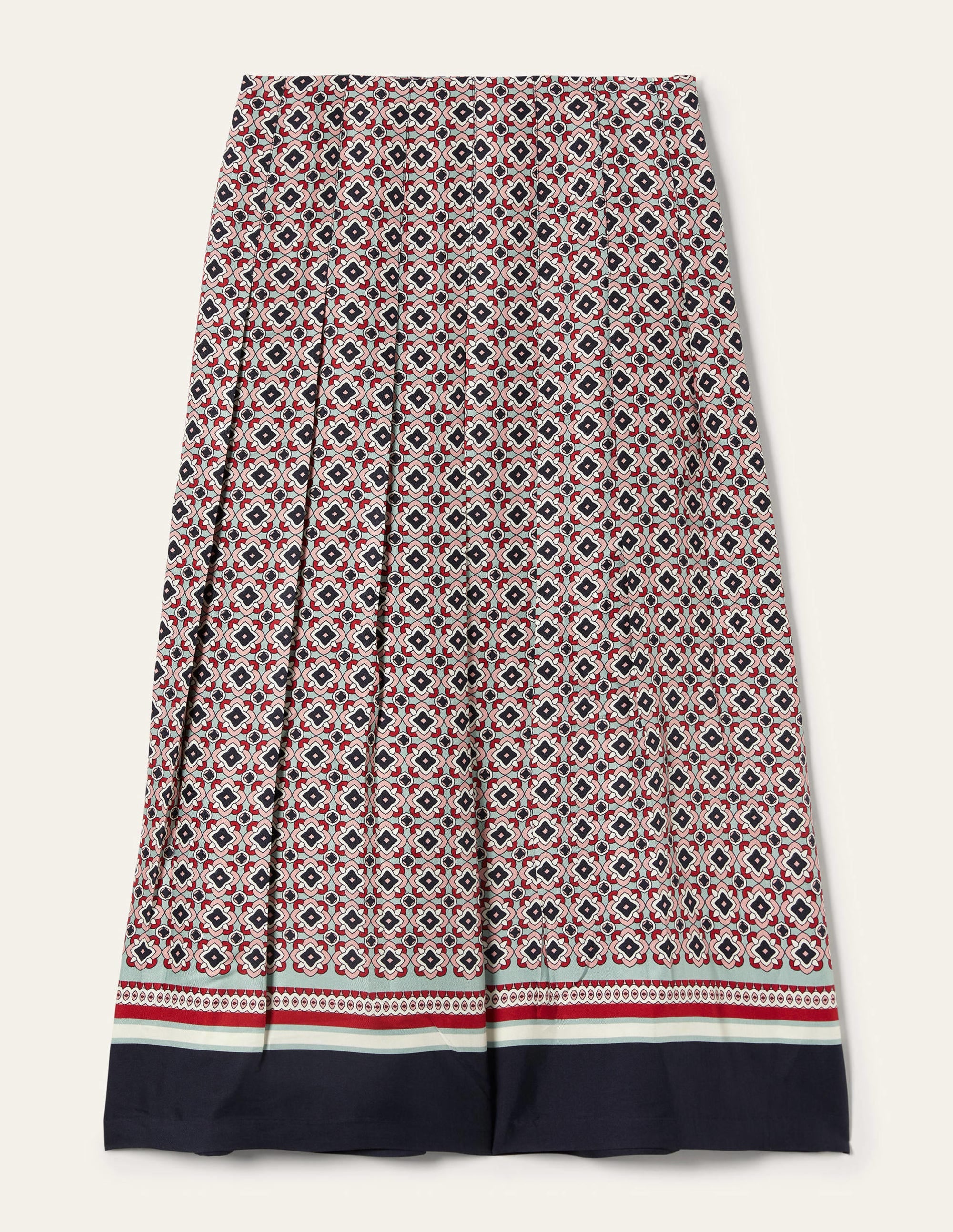 Jupe midi plissée et imprimée-Rose amande, motif géométrique bleu marine foncé - Image 9