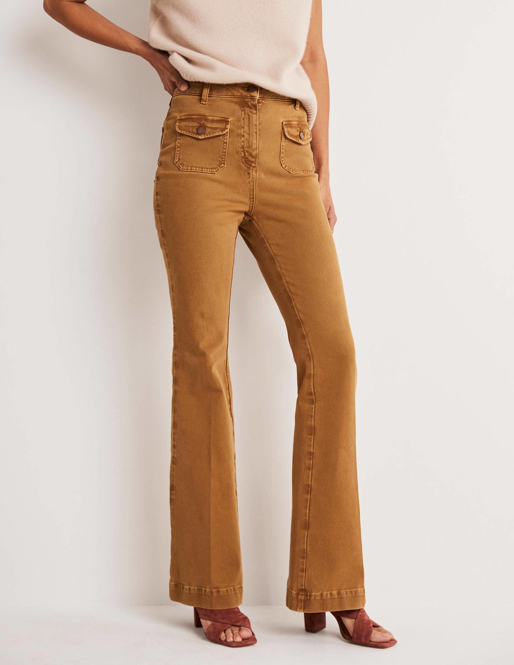Ausgestellte Hose mit hoher Taille-Karamellbonbonbraun-10