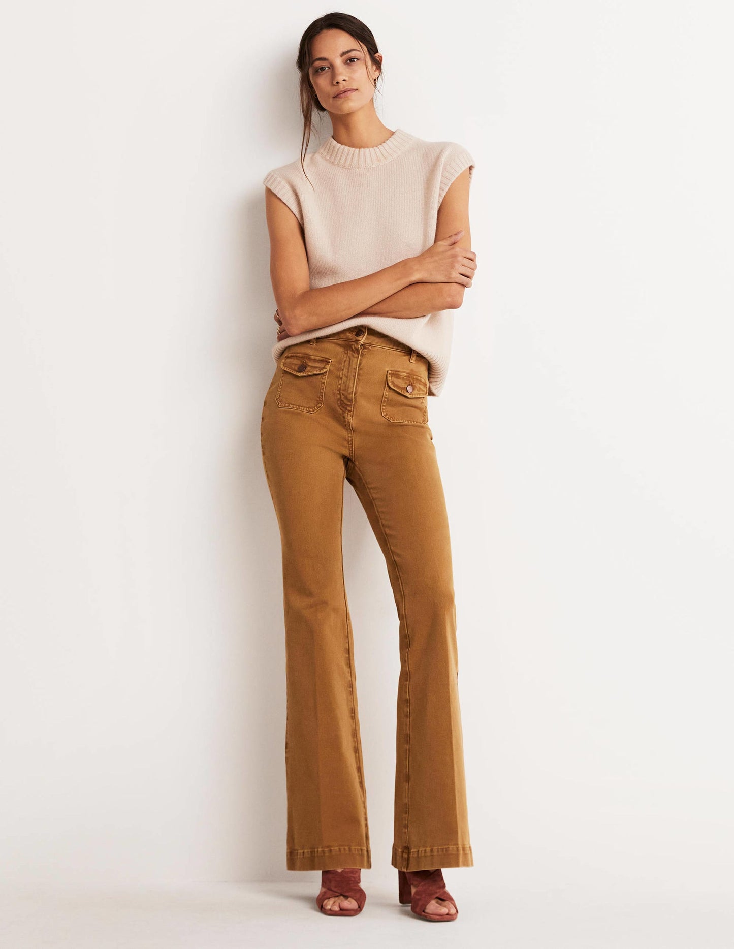 Ausgestellte Hose mit hoher Taille-Karamellbonbonbraun