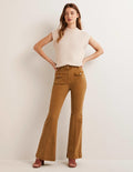 High Waist Flare Trousers-Butterscotch Brown