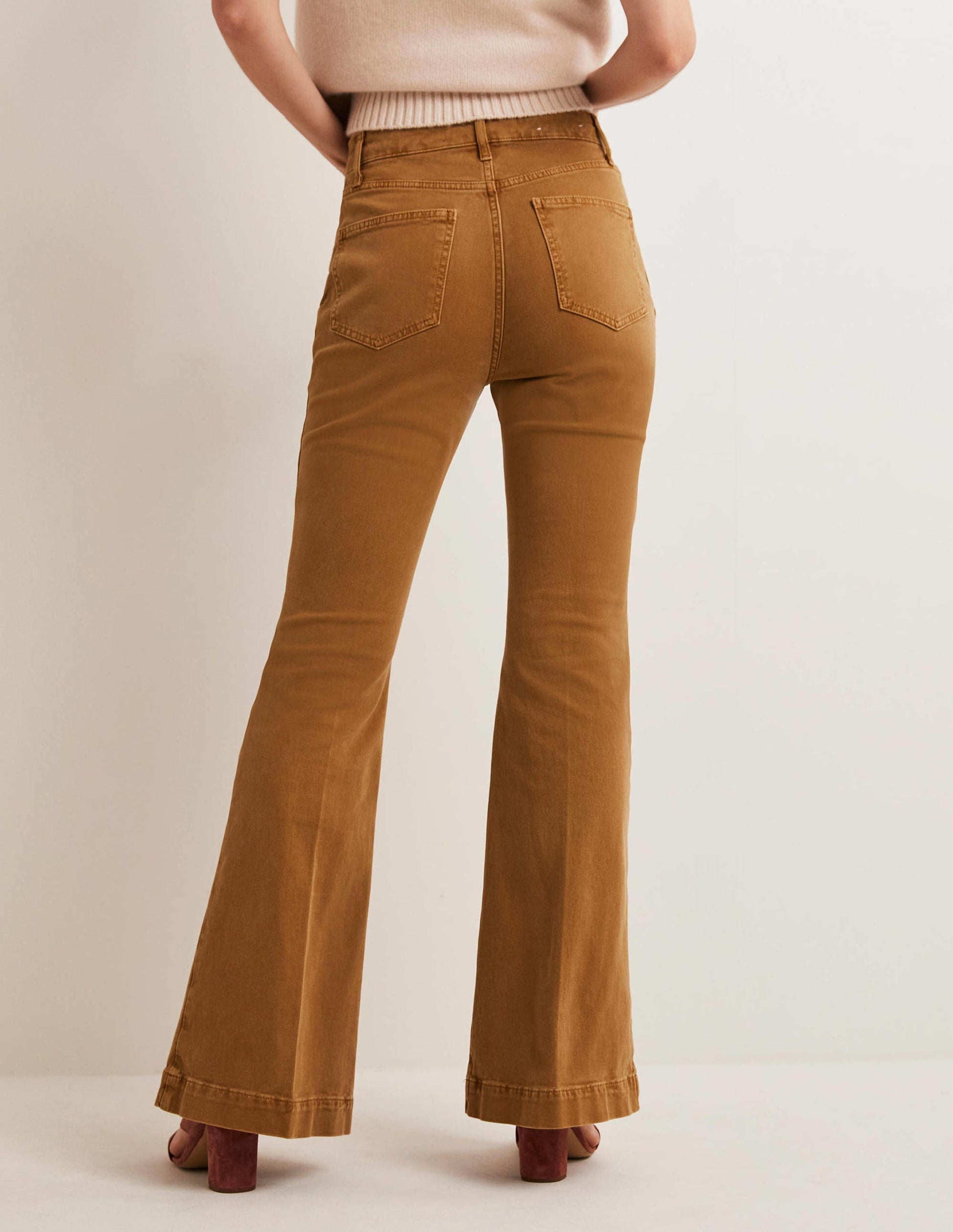 Ausgestellte Hose mit hoher Taille-Karamellbonbonbraun-3