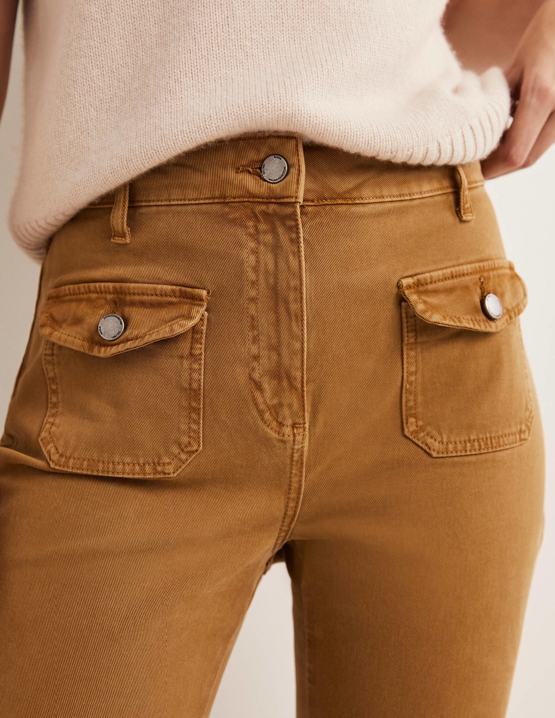Ausgestellte Hose mit hoher Taille-Karamellbonbonbraun-4
