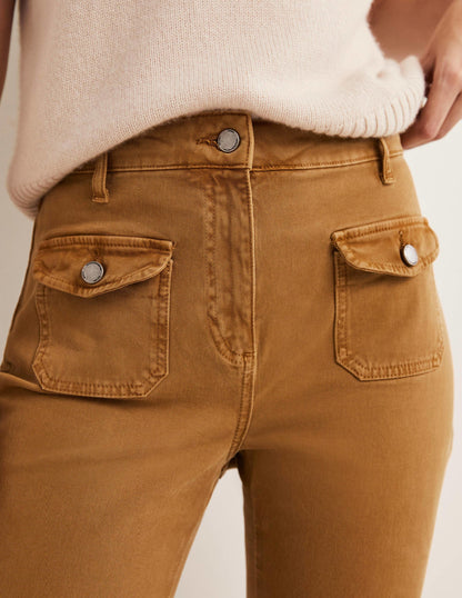 Ausgestellte Hose mit hoher Taille-Karamellbonbonbraun-4