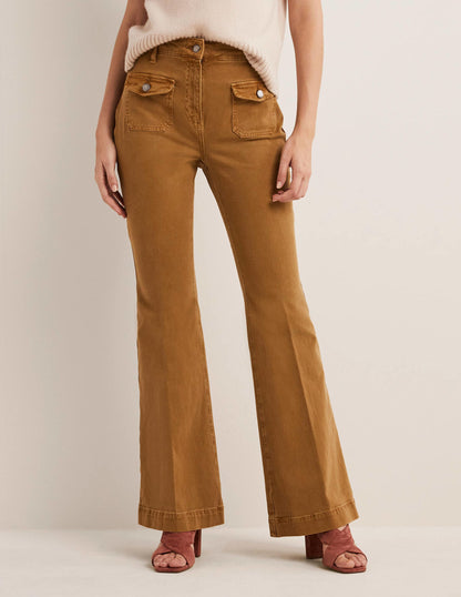 Ausgestellte Hose mit hoher Taille-Karamellbonbonbraun-5