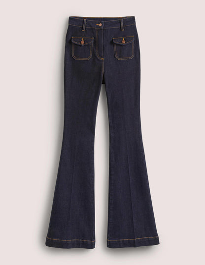Ausgestellte Hose mit hoher Taille-Indigoblau-4