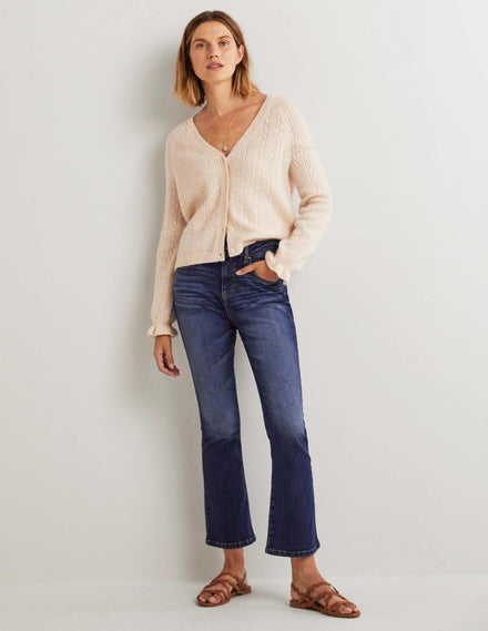 Anliegende 7/8-Jeans mit Schlag-Dunkles Vintageblau