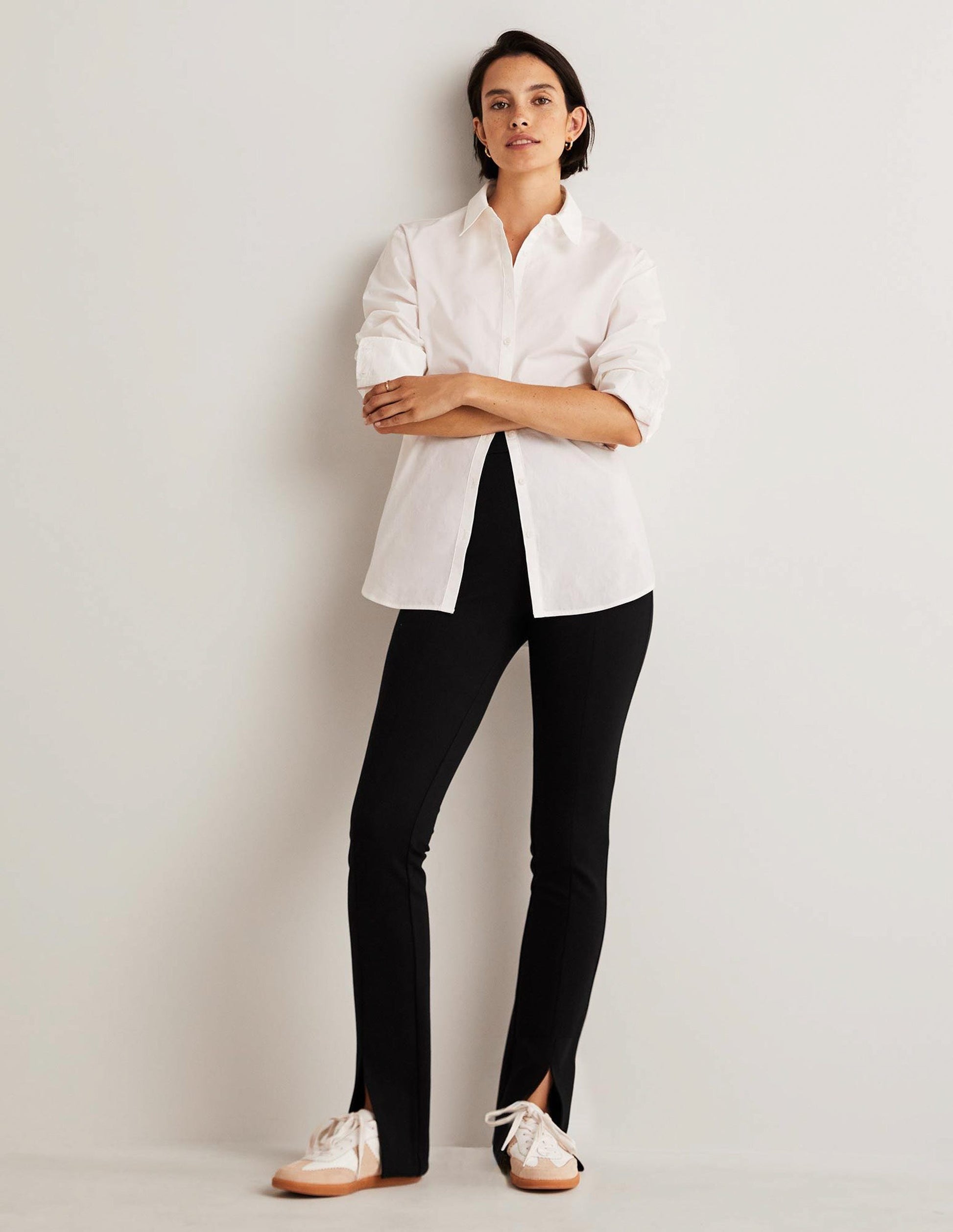 Front Split Jersey Trousers-Black-1